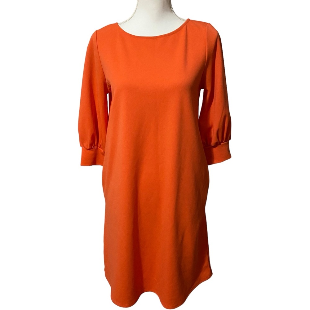 AIME Orange Mini Dress 3/4 Length Sleeves Scoop Neck Round‎ Neck Contemporary
